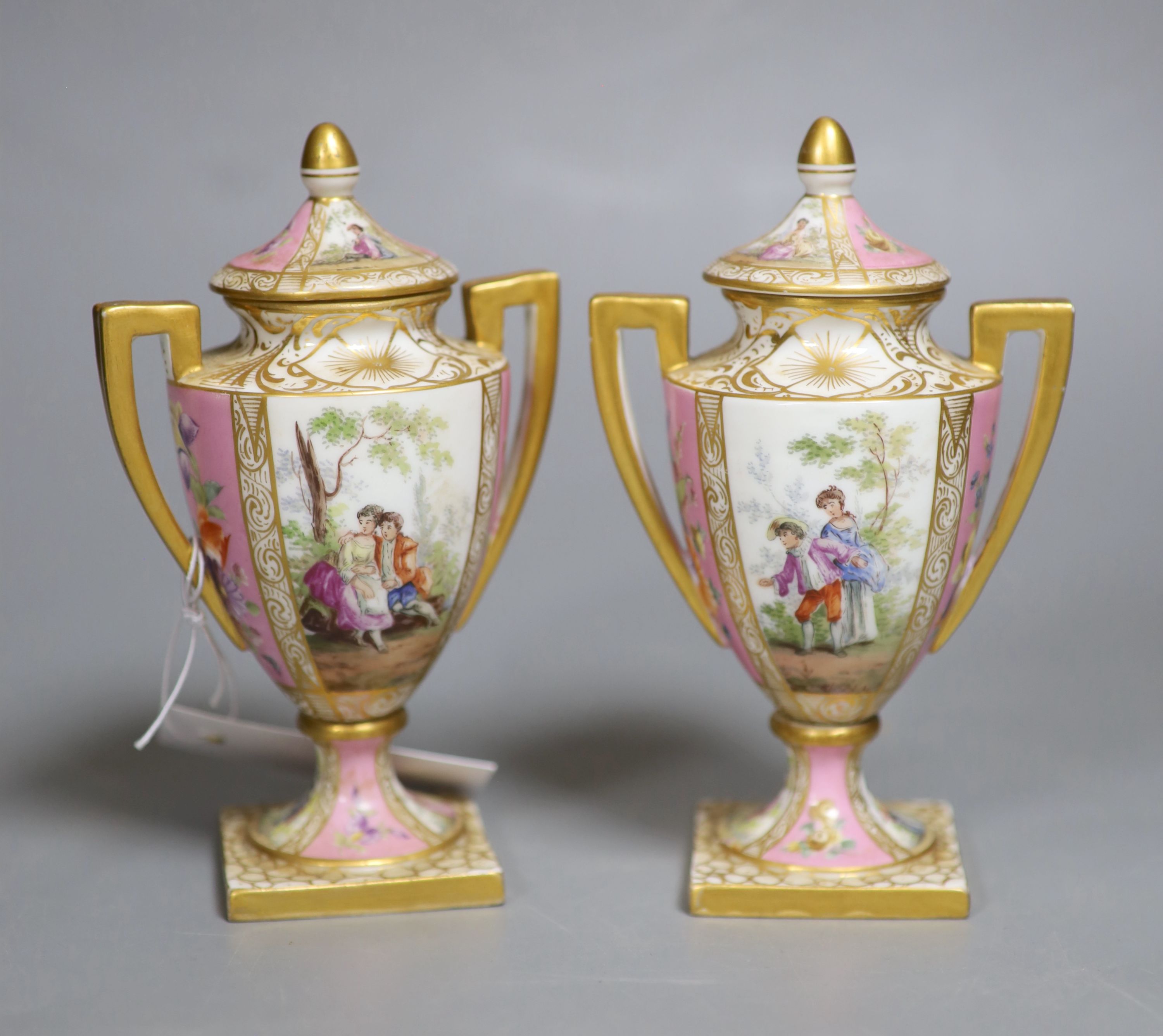 A pair of Austrian porcelain vases, Sevres style casket etc